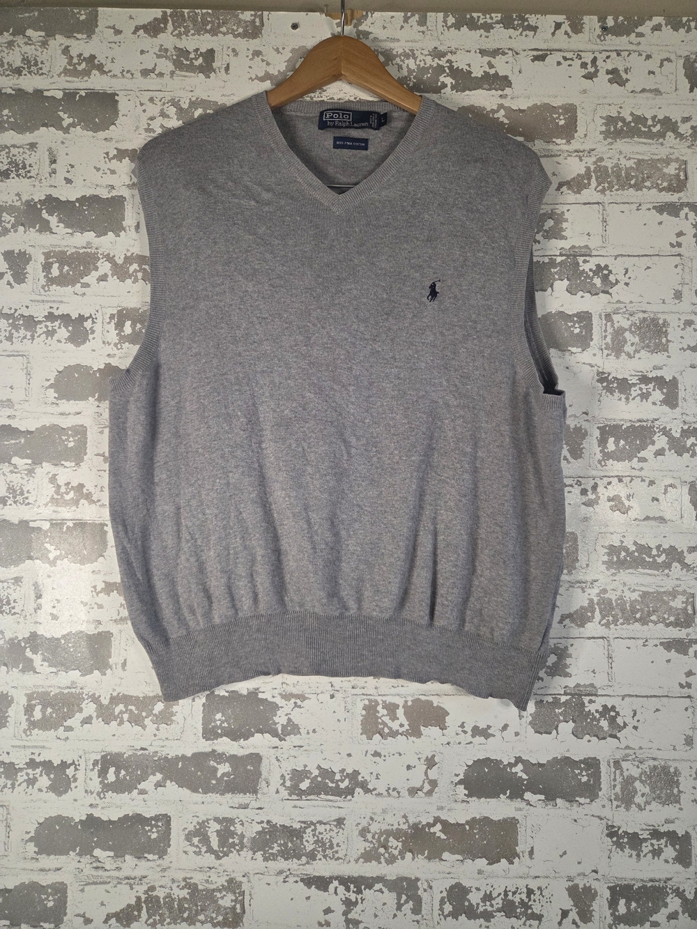 Polo Ralph Lauren Gray Pima Cotton V-Neck Sweater Vest Mens Large